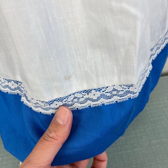 Vintage Hand Smocked by Carousel Blue Pinafore Ruffle Dress 6 - Picture 9 of 10
